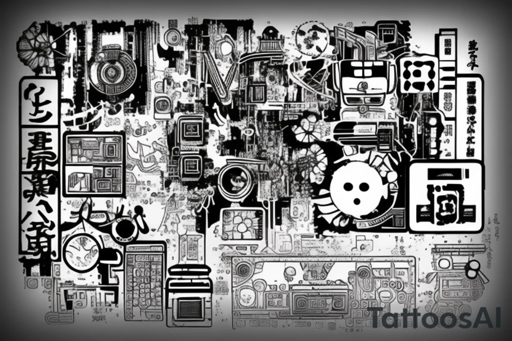 Cyberpunk, Japanese writing, circuit board tattoo idea