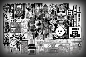 Cyberpunk, Japanese writing, circuit board tattoo idea