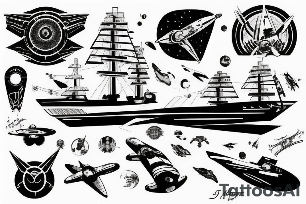 Startrek ship comming from warp tattoo idea