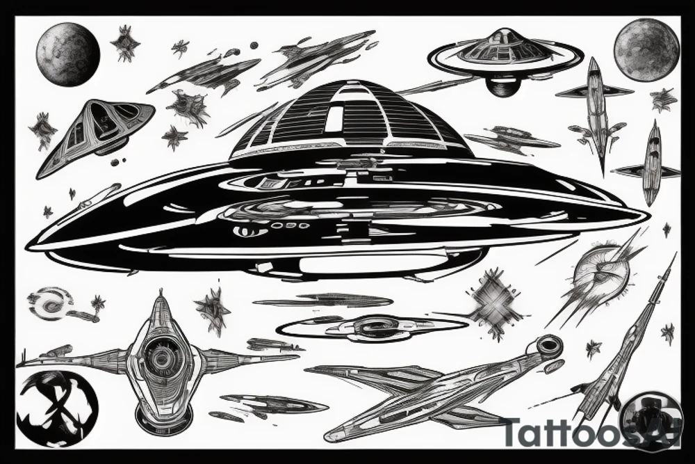 Star trek spaceship is comming from warp tattoo idea