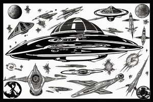 Star trek spaceship is comming from warp tattoo idea