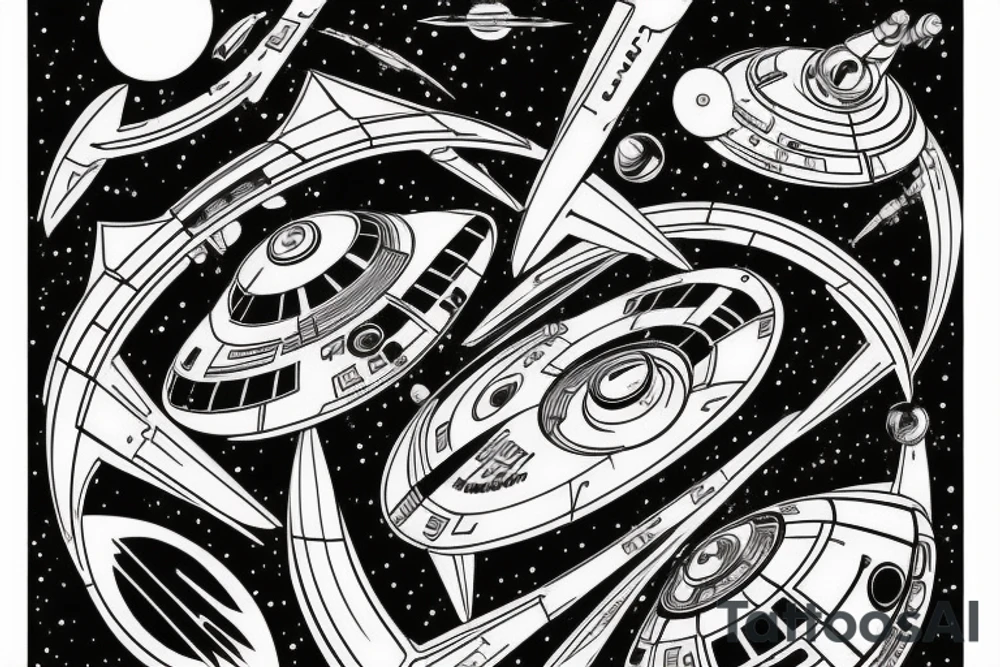 Star trek spaceship is comming from warp tattoo idea