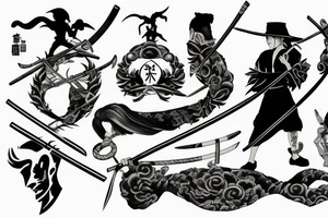 roronoa zoro with 3 swords tattoo idea
