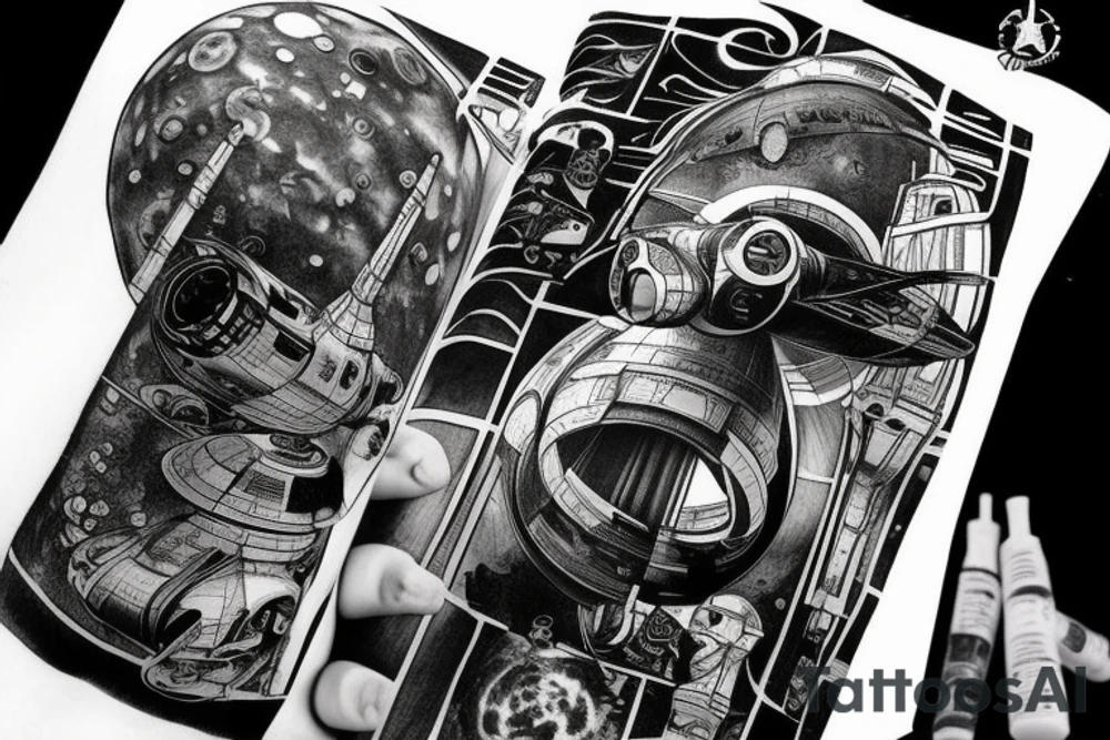 Star trek spaceship is comming from warp tattoo idea