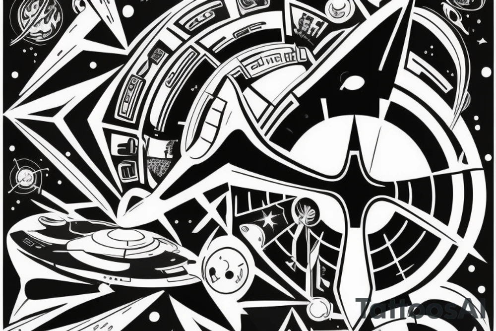Star trek spaceship is comming from warp tattoo idea