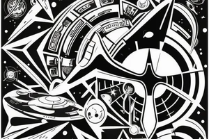 Star trek spaceship is comming from warp tattoo idea