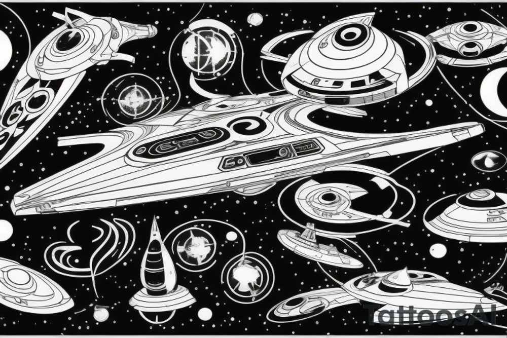 Star trek spaceship is comming from warp tattoo idea