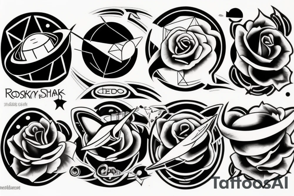 Shark, rose, solar system, greek statue tattoo idea