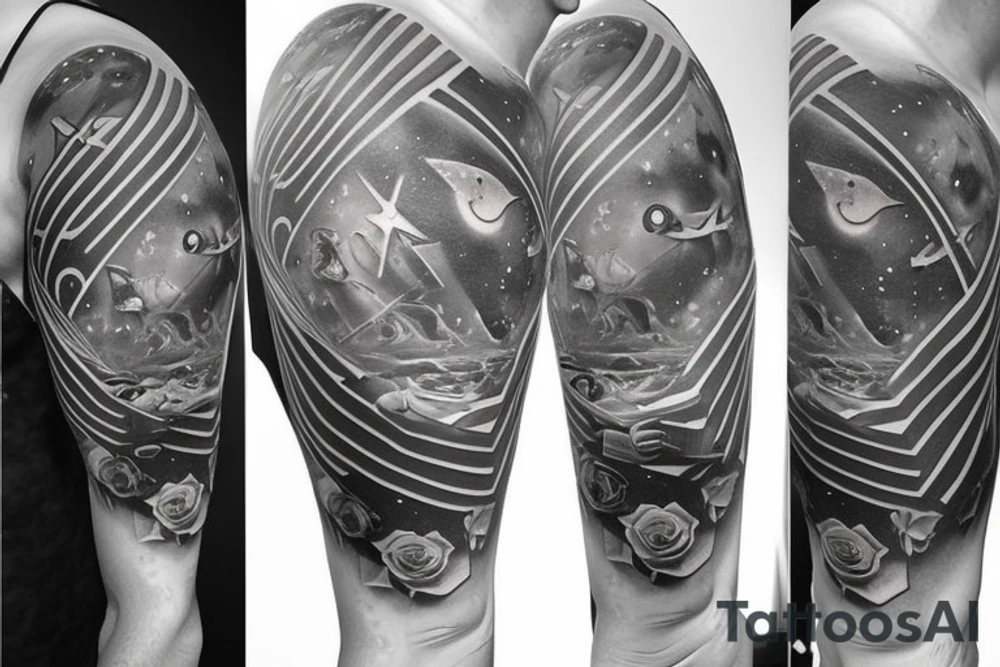 Shark, rose, solar system, greek statue tattoo idea