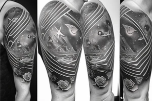 Shark, rose, solar system, greek statue tattoo idea