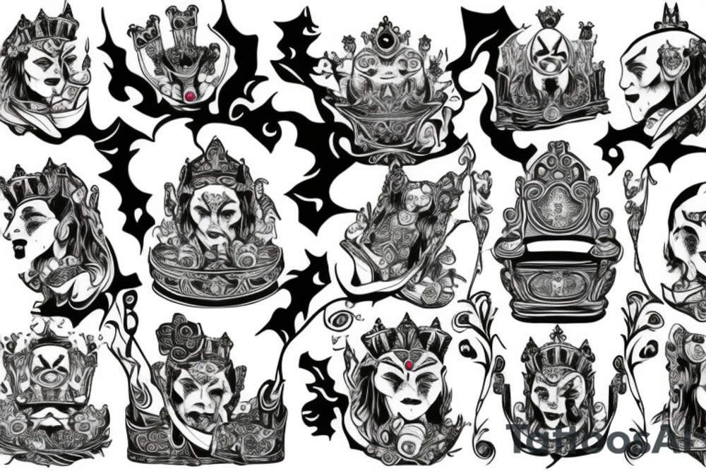 sad jester on royal throne tattoo idea