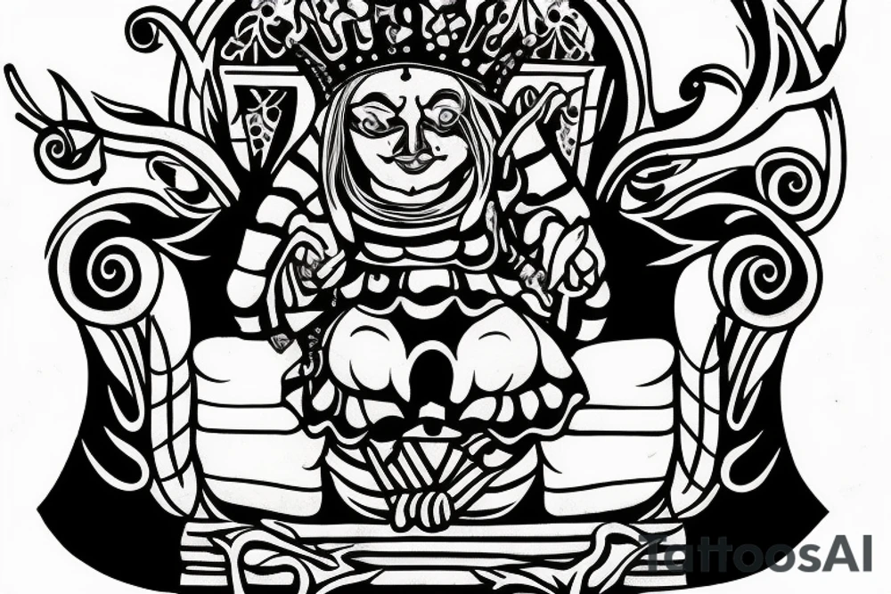 sad jester on royal throne tattoo idea