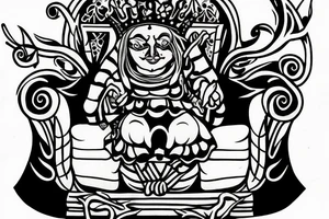 sad jester on royal throne tattoo idea