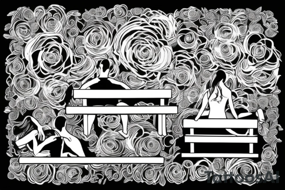 A bench with two people on, on a hill tattoo idea