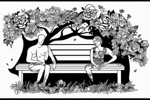 A bench with two people on, on a hill tattoo idea