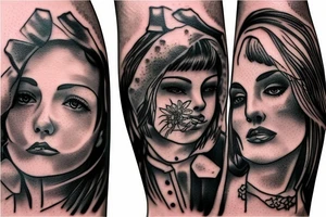 Two people on a bench on top of a hill tattoo idea