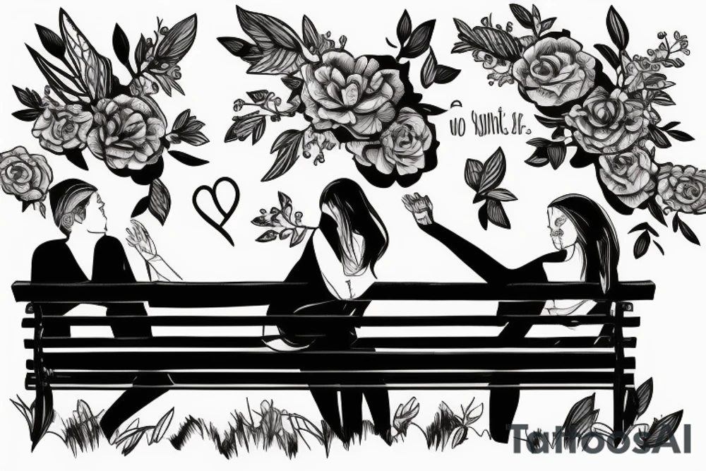 Two people on a bench on top of a hill tattoo idea