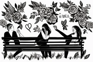 Two people on a bench on top of a hill tattoo idea