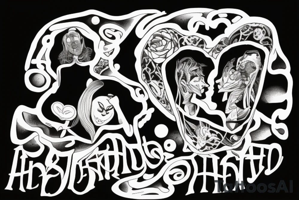 Two people on a bench on top of a hill tattoo idea