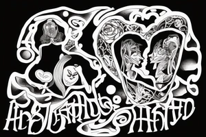 Two people on a bench on top of a hill tattoo idea