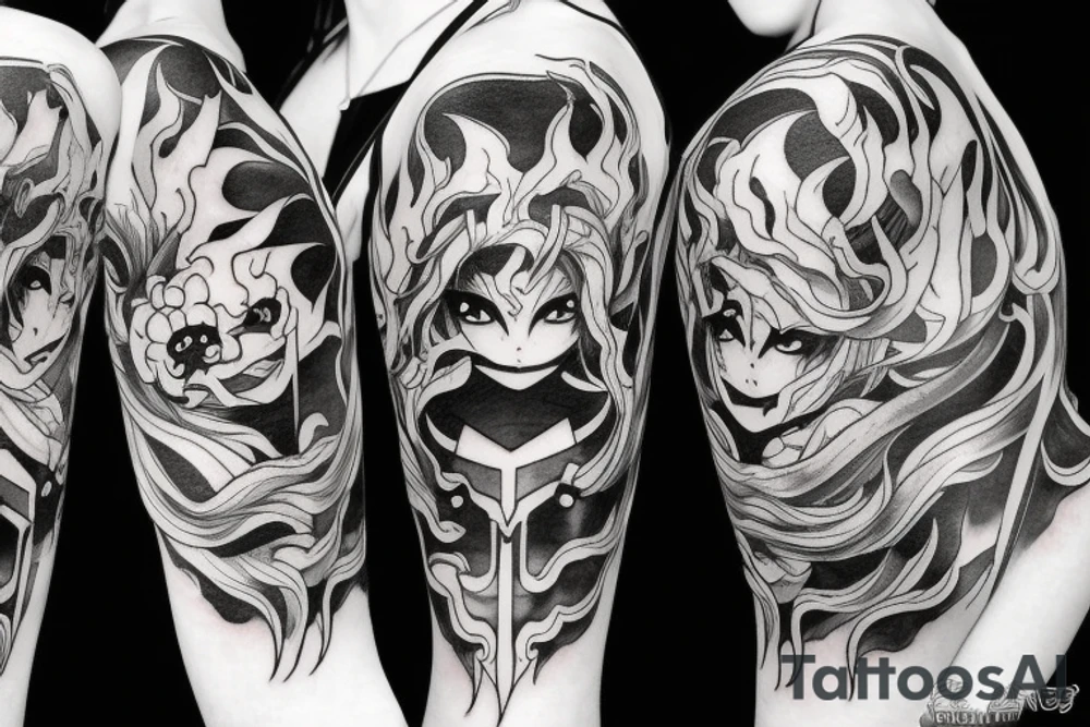 anime inspired girl demon slayer flames wind tattoo idea