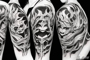 anime inspired girl demon slayer flames wind tattoo idea
