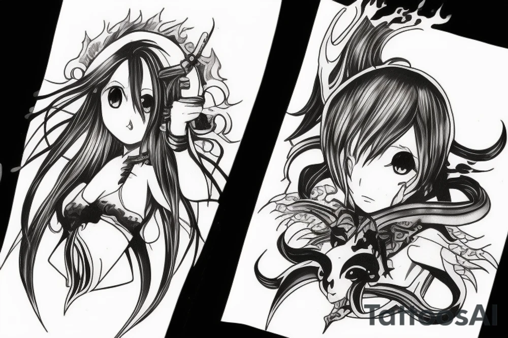 anime inspired girl demon slayer flames wind tattoo idea