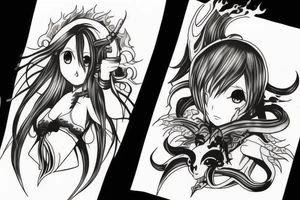 anime inspired girl demon slayer flames wind tattoo idea