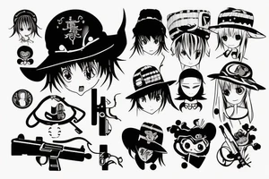 anime character with funny hat and gun tattoo idea
