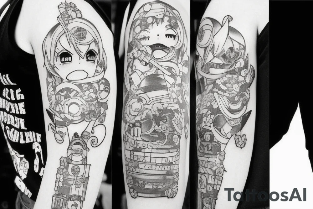 anime character with funny hat and gun tattoo idea