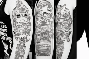anime character with funny hat and gun tattoo idea