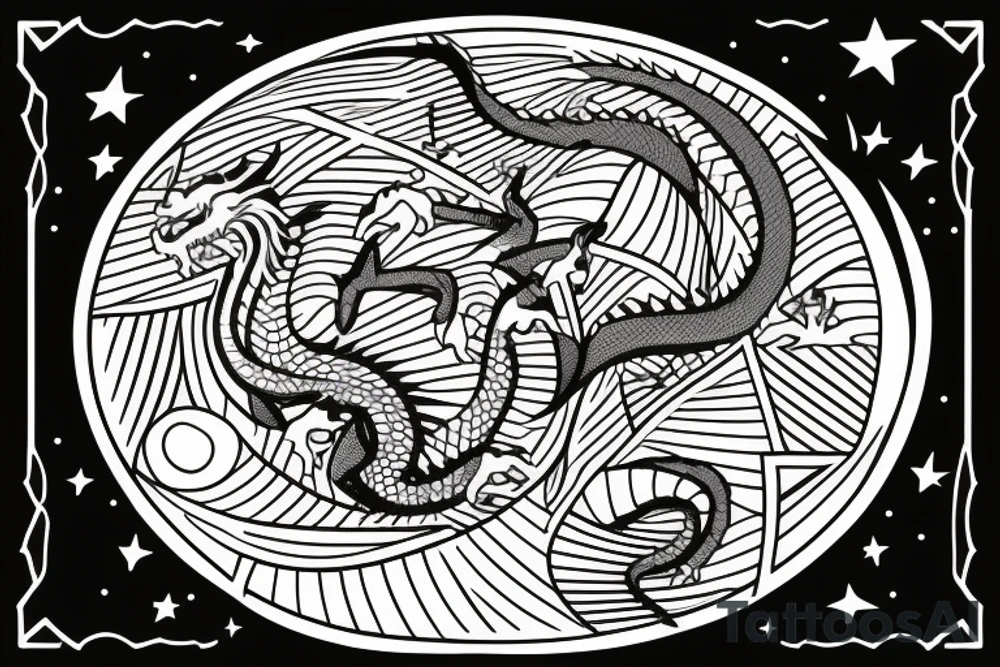 Dragon eating it’s own tale in the circle, the dragon is made with dawid’s stars tattoo idea