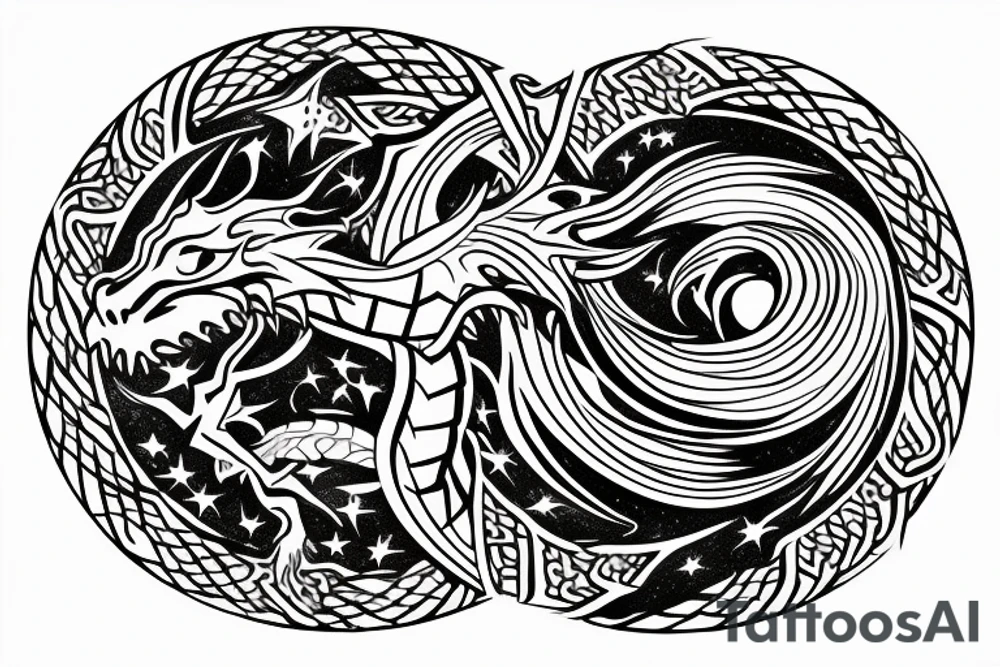 Dragon eating it’s own tale in the circle, the dragon is made with dawid’s stars tattoo idea
