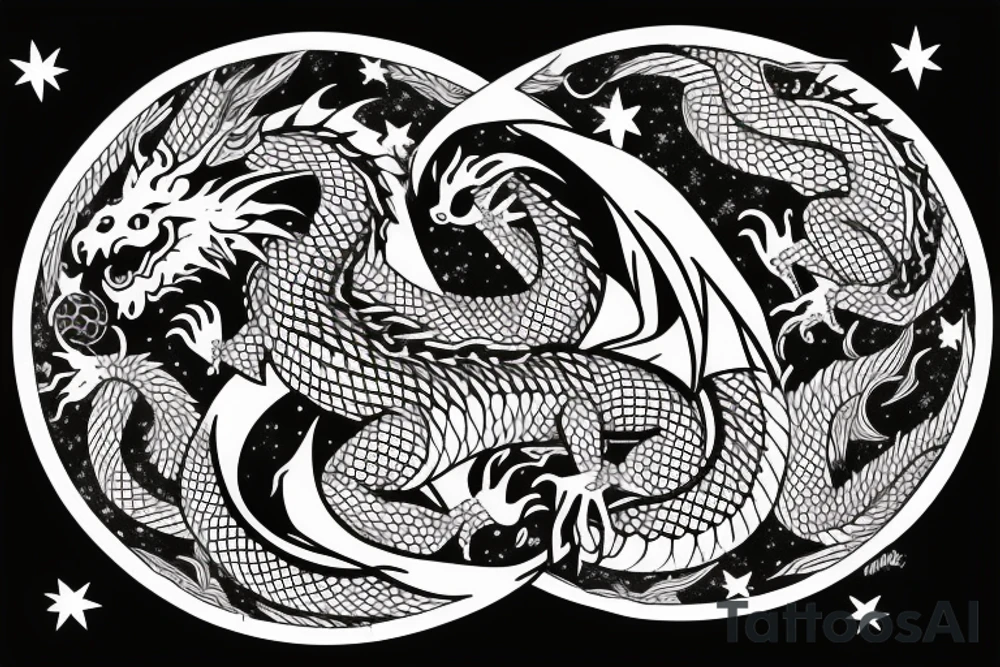 Dragon eating it’s own tale in the circle, the dragon is made with dawid’s stars tattoo idea