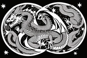 Dragon eating it’s own tale in the circle, the dragon is made with dawid’s stars tattoo idea