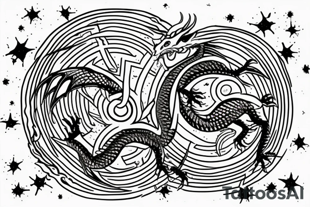 Dragon eating it’s own tale in the circle, the dragon is made with dawid’s stars tattoo idea