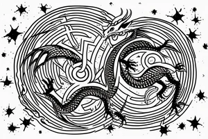 Dragon eating it’s own tale in the circle, the dragon is made with dawid’s stars tattoo idea