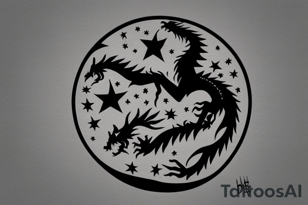 Dragon eating it’s own tale in the circle, the dragon is made with dawid’s stars tattoo idea