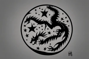 Dragon eating it’s own tale in the circle, the dragon is made with dawid’s stars tattoo idea