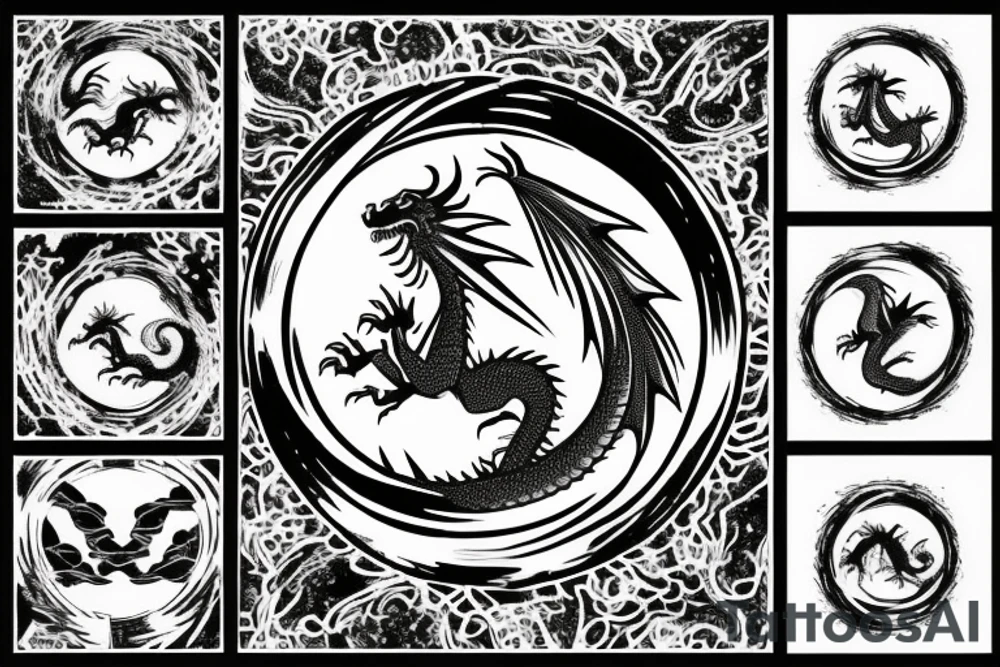 Dragon eating it’s own tale in the circle, the dragon is made with dawid’s stars tattoo idea