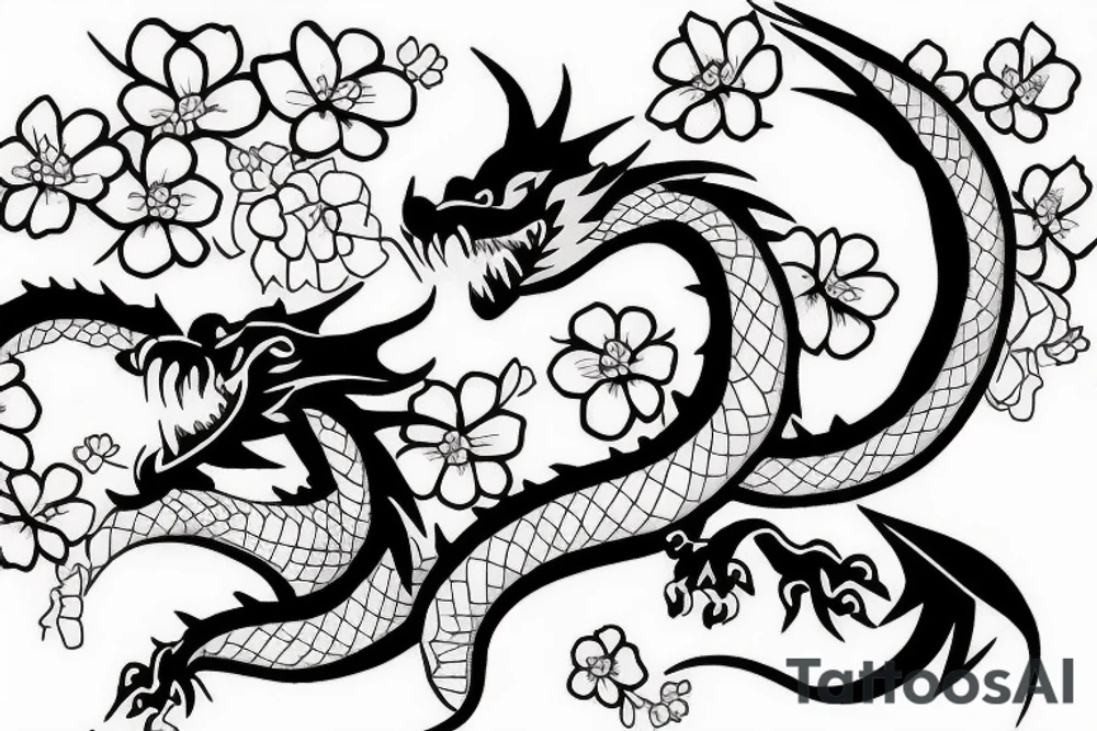 Dragon with cherry blossom tattoo idea