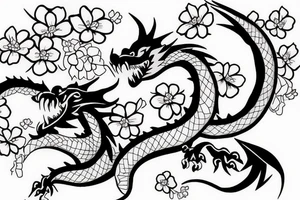 Dragon with cherry blossom tattoo idea