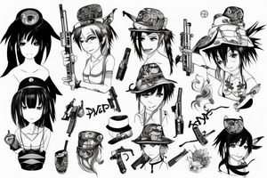 anime character with funny hat and gun sitting on a dragon tattoo idea