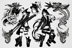 anime character with funny hat and gun sitting on a dragon tattoo idea