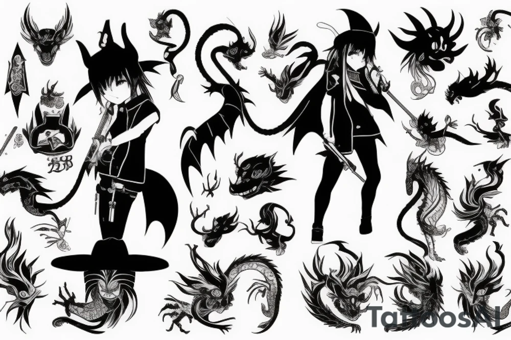 anime character with funny hat and gun riding a dragon tattoo idea anime character with funny hat and gun riding a dragon tattoo idea