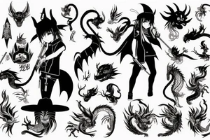 anime character with funny hat and gun riding a dragon tattoo idea