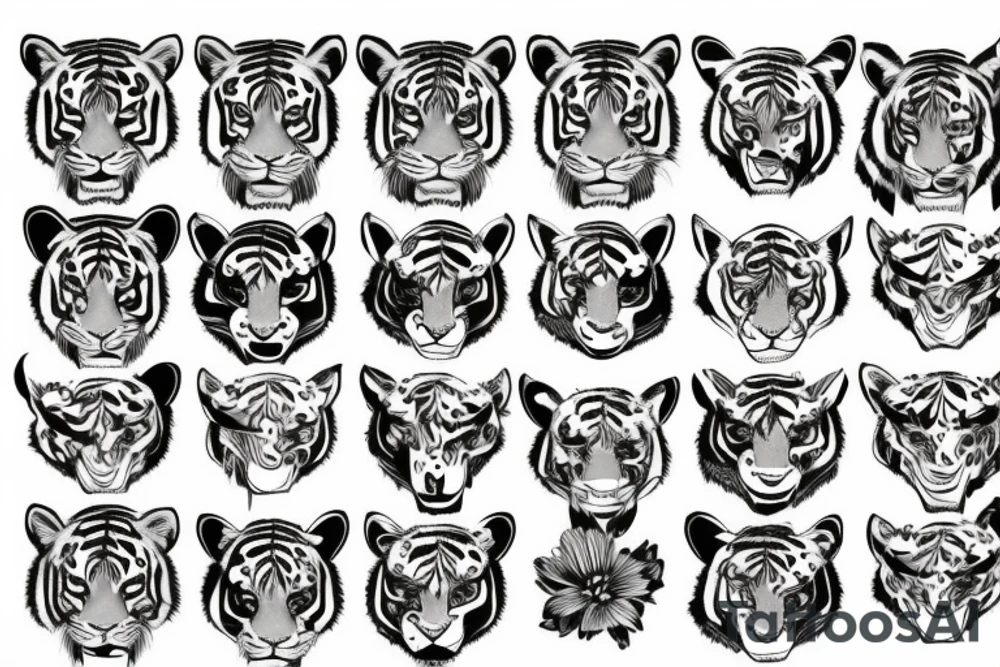 flowers tiger head tattoo idea