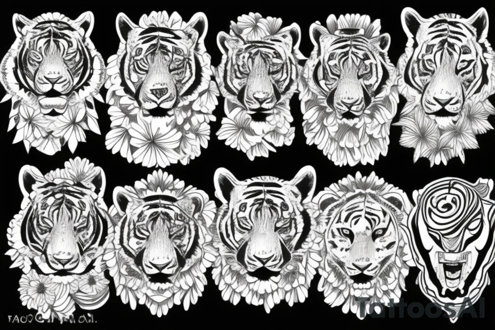 flowers tiger head tattoo idea