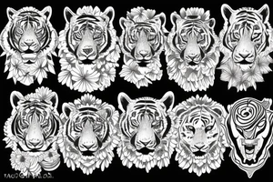 flowers tiger head tattoo idea