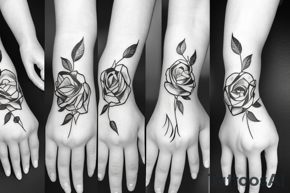 Rose with stem on palm tattoo idea